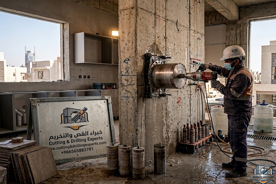 شركة تخريم خرسانة حي النرجس بالرياض تقدم خدمات الكور الماسي لعمل الفتحات الخرسانية الدائرية للمباني السكنية والتجارية مع الحفاظ على سلامة الهيكل الإنشائي